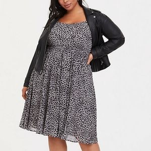 Grey leopard print chiffon skater dress